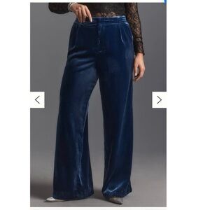 By Anthropologie Blue Velvet Wide Leg Pant Size XL Elastic waist High Rise NWT